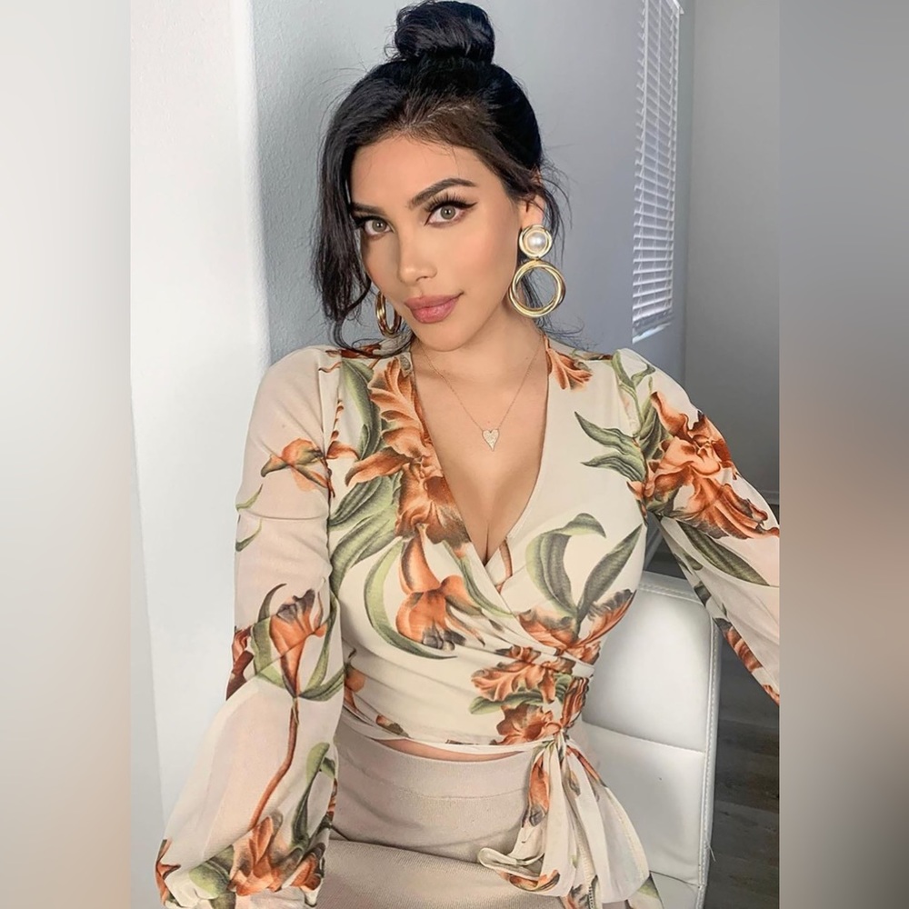 Fashion Nova Last Chance Mesh Top In Nude/Floral Size 2X